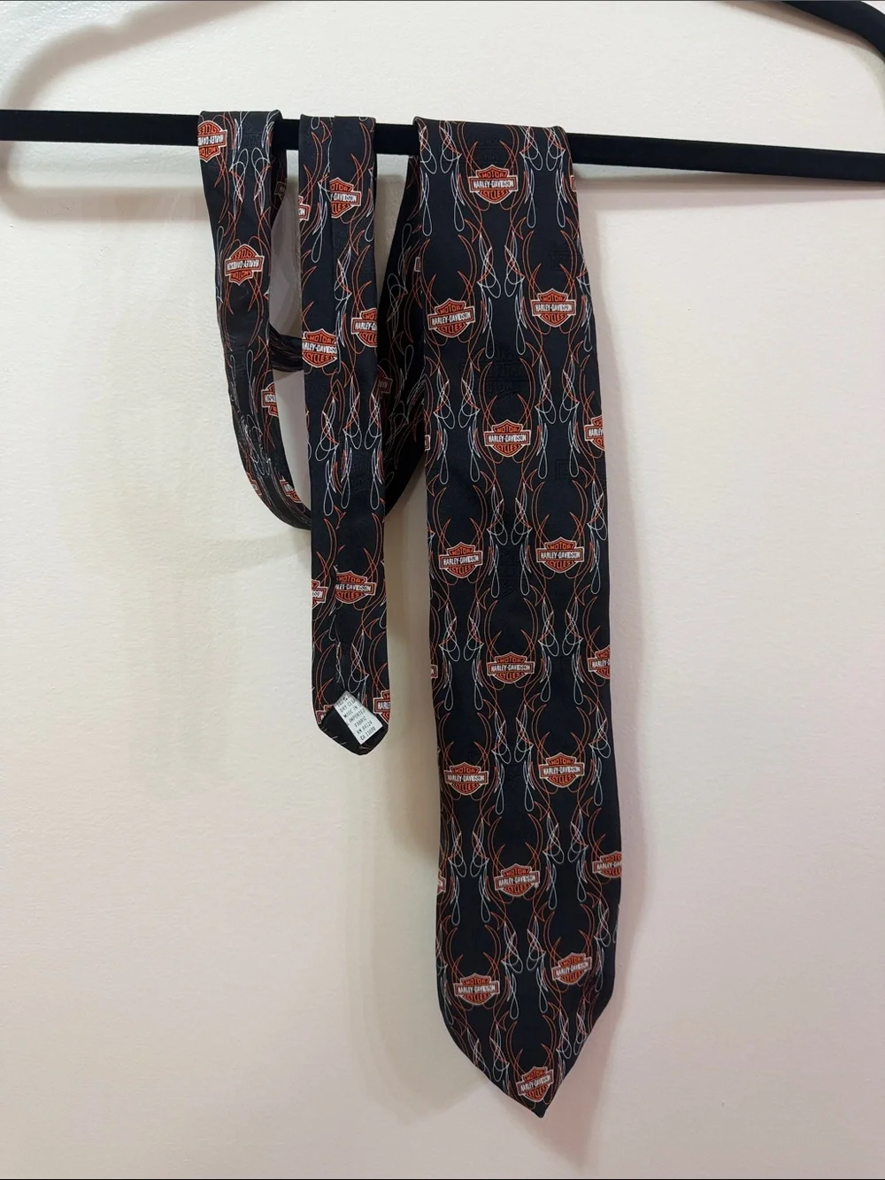 Ralph Marlin. Harley-Davidson Black Tie with Orange Flame Shield Pattern